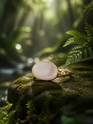 Gold Ring with White Mother-of-Pearl Oval Stone Size 6 thumbnail 2