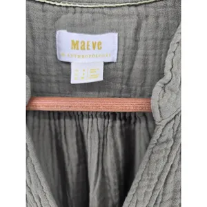 Maeve Dress Womens 2 Tiered Babydoll Olive Green Double Gauze Mini EUC thumbnail 2