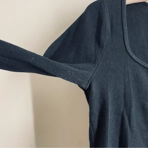 Abercrombie & Fitch Rib Hook Front Bodysuit Black Long Sleeve S Square Neck thumbnail 7