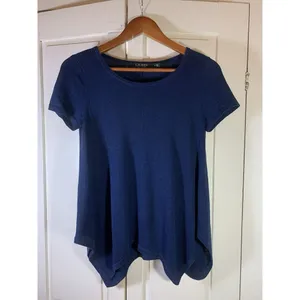 Lauren Ralph Lauren Knit Top‎ Womens Medium Handkerchief Hem Blue Classic Preppy thumbnail 3