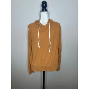 PACT Women's L Organic Cotton Pullover Lite Waffle Hoodie Knit Sweater Camel thumbnail 3