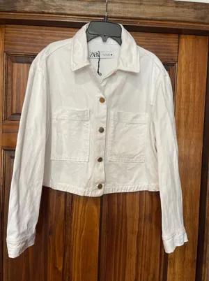 Zara white denim cropped trucker jacket Small thumbnail 1