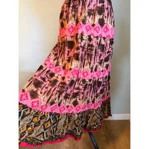 she's cool Whimsigoth retro pink Brown boho Tiered Crinkle Midimaxi Skirt y2k colorful nwt thumbnail 3