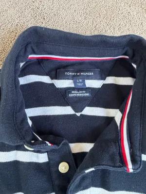 Tommy Hilfiger Navy Striped Polo Shirt Size Large thumbnail 3