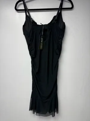 Current Mood Black Draped Slip Dress with Lace Trim thumbnail 2