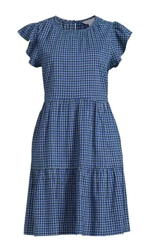 Old Navy Time & Tru Blue‎ Plaid Flutter Sleeve Tieared Womens Dress Size M 8/10 NWT thumbnail 1