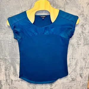 2221 | Express Satin Cap Sleeve Elegant Blouse Top Blue Womens S Professional thumbnail 1