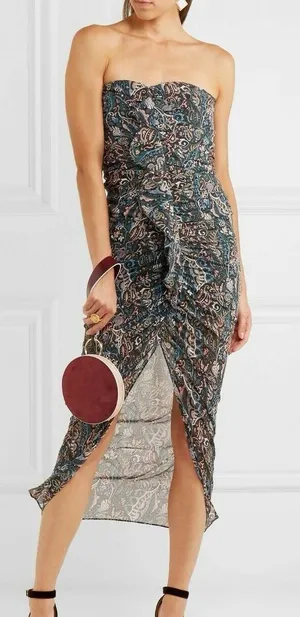 Veronica Beard Peyton Strapless Ruched 100% Silk Midi Dress Size 4 thumbnail 1