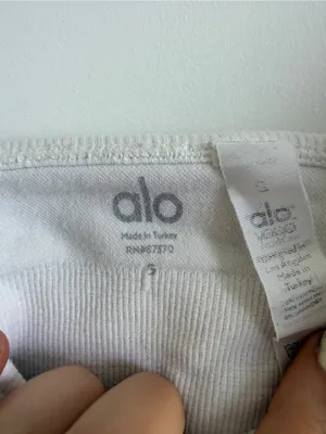 ALO Yoga Cream Ribbed Sports Bra thumbnail 2