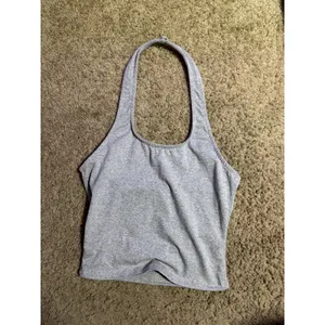 Unbranded Heather Gray‎ Halter Neck Crop Top Scoop Neck Stretch Jersey S/M thumbnail 2