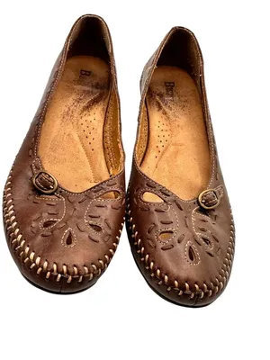 Bass Size 8m Brown Leather Slip-On Loafers Cutout Design Low Heel thumbnail 9
