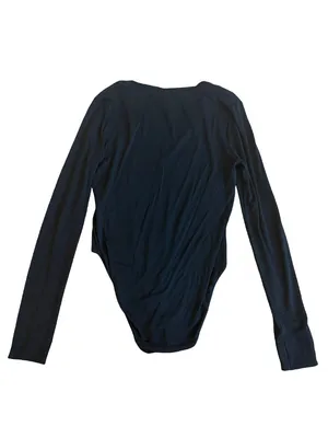 Ganni Software Black Deep V Neck Long Sleeve Fitted Bodysuit Scoop Large Women's thumbnail 8