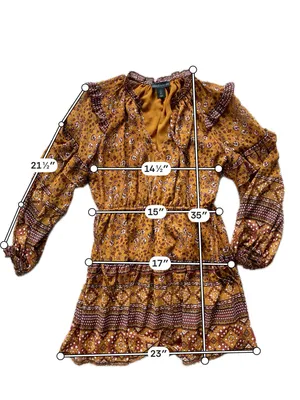 House of Harlow 1960 Wallis Rust Multi Floral Smocked Ruffle Mini Dress Size S thumbnail 3