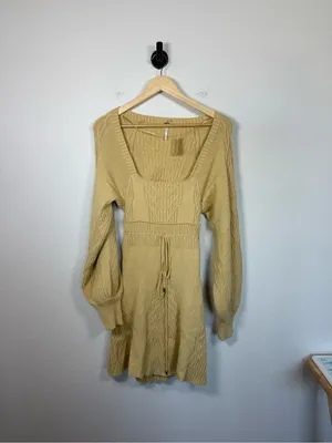 Free People Emmaline Mini Sweater Dress Womens Small NWT Cutout Puff Sleeve thumbnail 5