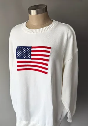 Orange Kiss Essentials American Flag Knit Sweater Ralph Lauren Inspired Size XL thumbnail 1
