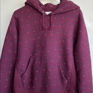 Champion Reverse Weave Hoodie Small Women's All Over Logo Print Burgundy Maroon thumbnail 3