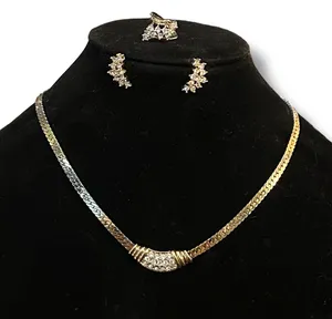 Vintage Avon thick gold rhinestone necklace, earrings and ring set thumbnail 1