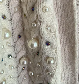 Anthropologie Embellished Pearl Open Cream Cardigan thumbnail 8