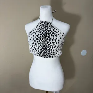 Bershka Black White Spot Satin Backless Halter Top Exposed Back Sz M Party Beach thumbnail 2
