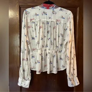 Free People Long Sleeve Floral Tie Front V Neck Blouse Size Large thumbnail 3