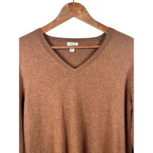 J. Crew Women's M Wool Blend Brown V-Neck Long Sleeve Tunic Sweater Side Slit‎ thumbnail 3