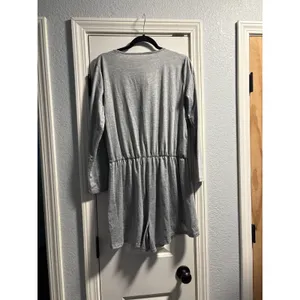 Unbranded Romper Women Gray Long Sleeve Henley Elastic Waist Pockets Tulip Hem thumbnail 4