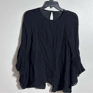 Zara Women‎ Black 3/4 Sleeve Sheer Blouse Top size M. thumbnail 2