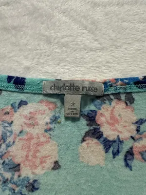 Charlotte Russe Floral Tie Front Crop Top in Blue Size Small Short Sleeve thumbnail 2