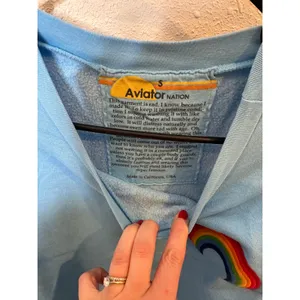 Aviator Nation Womens Blue Rainbow Patch Crewneck‎ Sweatshirt Size S Made in USA thumbnail 2