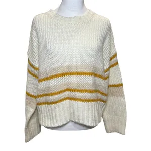 Leche Cream‎ Gold Striped Loose Knit Long Sleeve Sweater L Large Soft Preppy thumbnail 2
