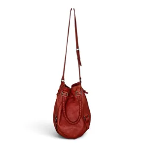 The Sak Red Pebbled Leather Bucket Bag Braided Drawstring Crossbody Handbag Hobo thumbnail 4