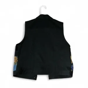 VTG Stonebridge Patchwork Embroidered Leaf Button Front Vest Black‎ Blue 16N33 Size L thumbnail 2