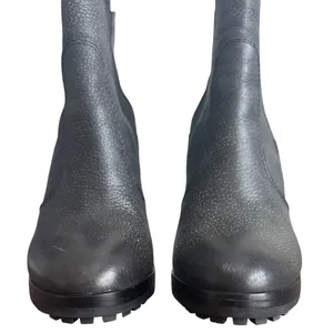 Tory Burch Sullivan Booties 7 Irish Charcoal Leather Lug Platform Chelsea thumbnail 3