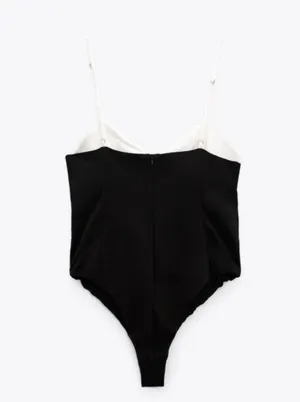 ZARA black bodysuit white bow top blouse thumbnail 8