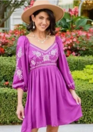 Savanna Jane Embroidered Floral Mini Dress, Purple, size Large thumbnail 1