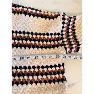 Forever 21 Womens Chenille Popcorn‎ Knit Striped Sweater Cream Brown Navy Small thumbnail 11