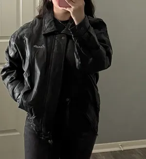 Italian Stone Design Black Genuine Leather Embroidered Unisex Biker Jacket Size Medium thumbnail 5