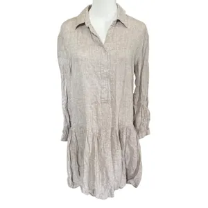 Cynthia Rowley Drop Waist Bubble Hem Linen Blend Dress Sz XS Beige Lagenlook thumbnail 2