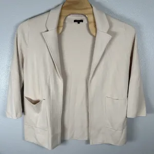 Quince 100% Organic Cotton Knit Blazer Sz Large Alabaster Ivory Cardigan Sweater thumbnail 1