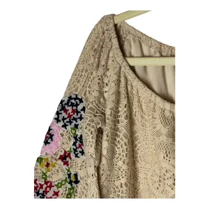 Judith March Shirt Women Large Beige Lace Embroidered Bell Sleeve Tunic Boho‎ thumbnail 4