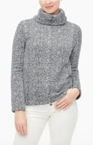 J. Crew Glen Plaid Funnel Neck Thick Fleece Pullover Black Gray Size Small‎ thumbnail 1