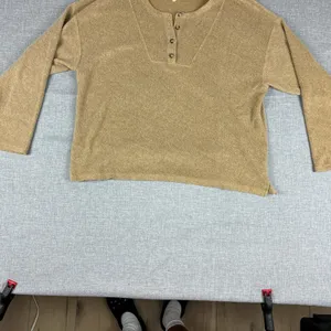 Madewell Sweater Womens L Brown Henley 3/4 Sleeve Terry Relaxed Pullover MWL Top thumbnail 3