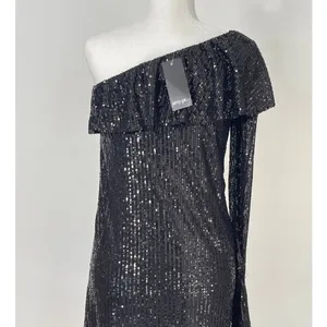 Nasty Gal One Shoulder Long Sleeve Black Sequin‎ Mini Dress Size Large New thumbnail 5