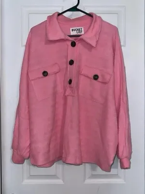 BUCKETLIST Pink Fleece Pullover Shacket Size M thumbnail 2