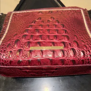 Brahmin Croc-Embossed Crossbody in Burgundy and Black thumbnail 2