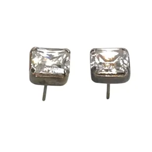 Sterling Silver & CZ Stud Earrings Silver thumbnail 7