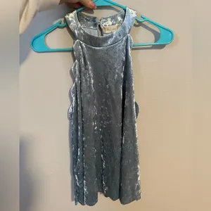 Altard State Sleeveless Blouse Size M Ice Powder Blue Metallic Velvet Scalloped thumbnail 2