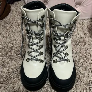 Michael Shannon Black and White Combat Boots with Chunky Sole thumbnail 2
