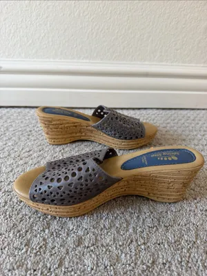 Spring Step Estella Gray Laser Cut Leather Wedge Slide Sandals Size Euro 38 thumbnail 8