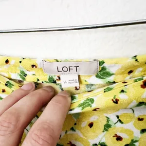[LOFT] Yellow Floral Print Linen Blend High Waist Side Slit Midi Skirt Size 14 thumbnail 10